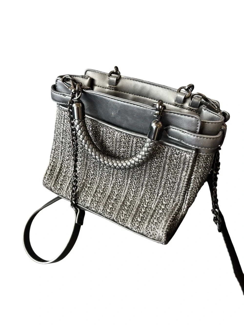 Steve Madden Metallic Knit Crossbody Bag - Silver